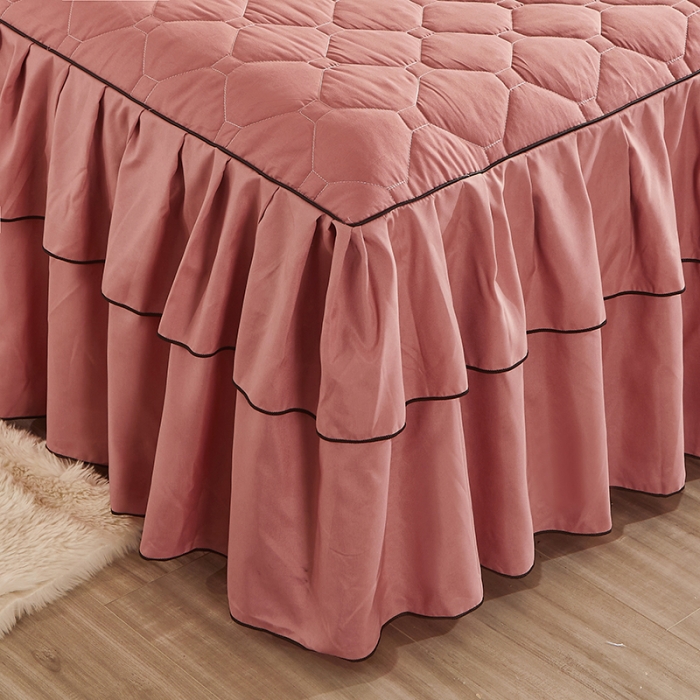 91家纺网 家纺一手货源 找家纺 艾裙海 2025新款纯色磨毛夹棉单床裙 豆沙红