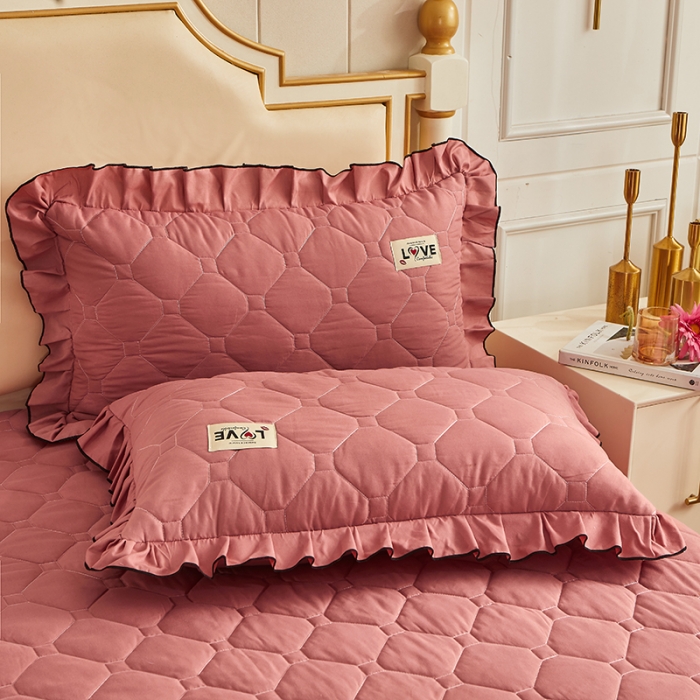 91家纺网 家纺一手货源 找家纺 艾裙海 2025新款纯色磨毛夹棉单床裙 豆沙红