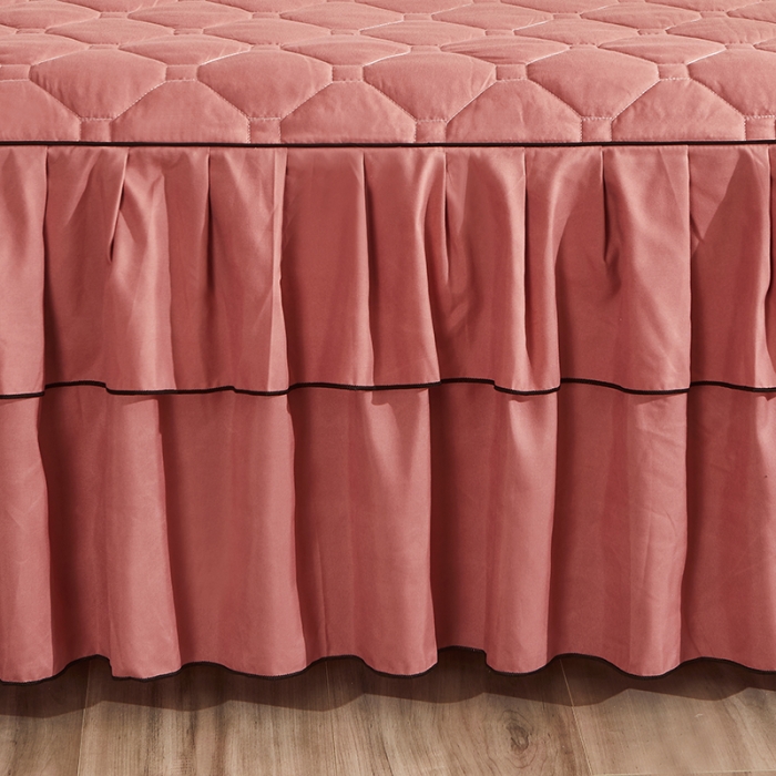 91家纺网 家纺一手货源 找家纺 艾裙海 2025新款纯色磨毛夹棉单床裙 豆沙红