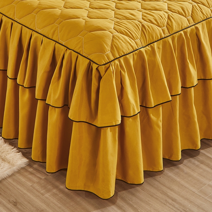 91家纺网 家纺一手货源 找家纺 艾裙海 2025新款纯色磨毛夹棉单床裙 姜黄