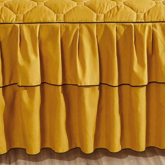 91家纺网 家纺一手货源 找家纺 艾裙海 2025新款纯色磨毛夹棉单床裙 姜黄