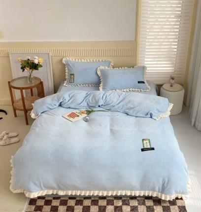 91家纺网 家纺一手货源 找家纺 （总）安哆啦2021纯色拼色撞色新款床裙牛奶绒四件套糖果系列