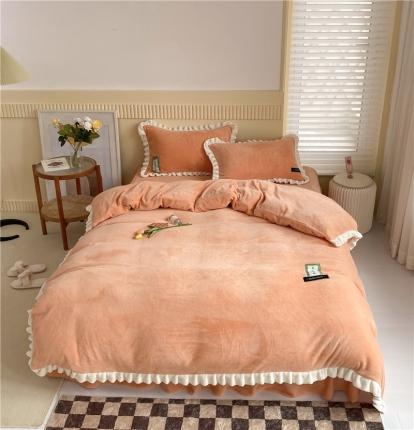 91家纺网 家纺一手货源 找家纺 （总）安哆啦2021纯色拼色撞色新款床裙牛奶绒四件套糖果系列