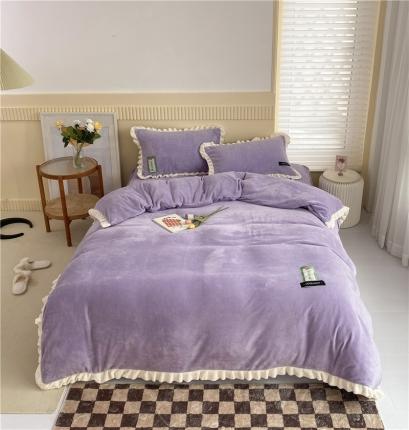 91家纺网 家纺一手货源 找家纺 （总）安哆啦2021纯色拼色撞色新款床裙牛奶绒四件套糖果系列