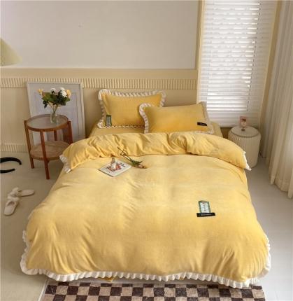 91家纺网 家纺一手货源 找家纺 （总）安哆啦2021纯色拼色撞色新款床裙牛奶绒四件套糖果系列