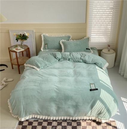 91家纺网 家纺一手货源 找家纺 （总）安哆啦2021纯色拼色撞色新款床裙牛奶绒四件套糖果系列