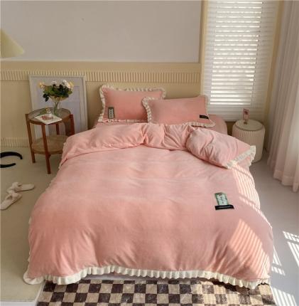 91家纺网 家纺一手货源 找家纺 （总）安哆啦2021纯色拼色撞色新款床裙牛奶绒四件套糖果系列