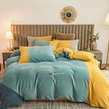 91家纺网 家纺一手货源 找家纺 （总）佰亿莱2024新款牛奶绒刺绣四件套-布鲁系列