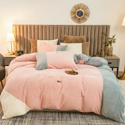 91家纺网 家纺一手货源 找家纺 （总）佰亿莱2024新款牛奶绒刺绣四件套-布鲁系列