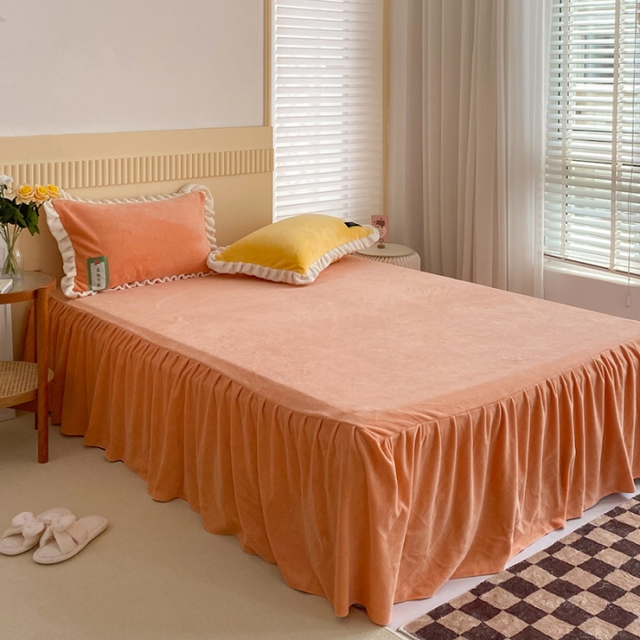 91家纺网 家纺一手货源 找家纺 安哆啦2021纯色拼色撞色新款床裙牛奶绒四件套糖果色-明绿