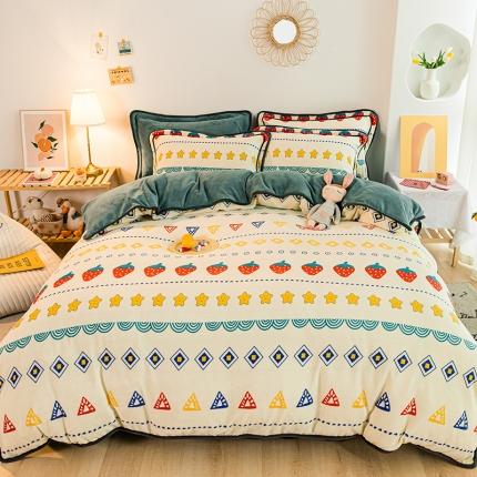 91家纺网 家纺一手货源 找家纺 （总）琪格格2022新款工艺款牛奶绒小包边四件套