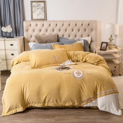 91家纺网 家纺一手货源 找家纺 佰亿莱2024新款牛奶绒贴布绣四件套-居里夫人系列 沙漠黄