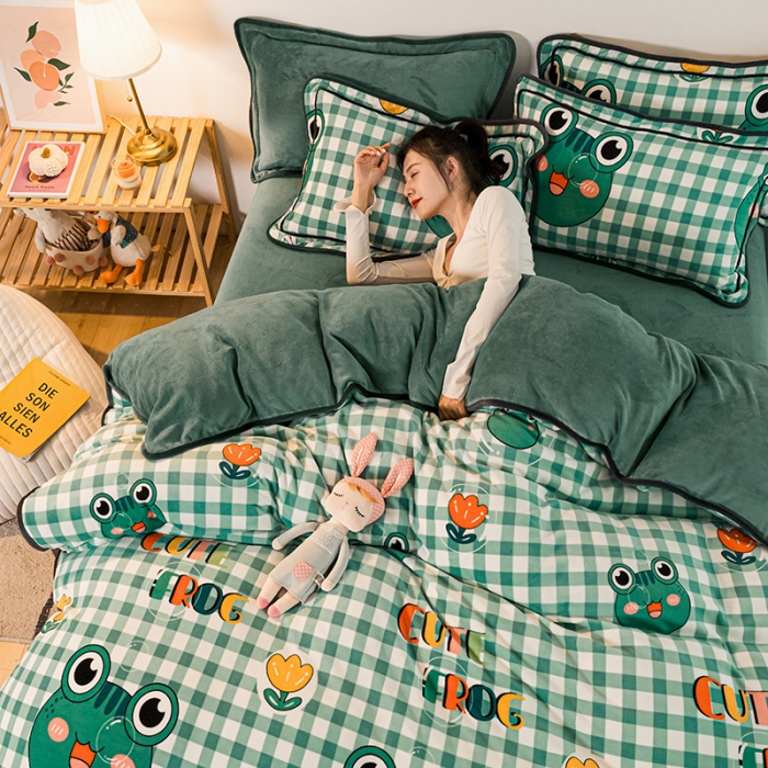 91家纺网 家纺一手货源 找家纺 （总）琪格格2022新款工艺款牛奶绒小包边四件套