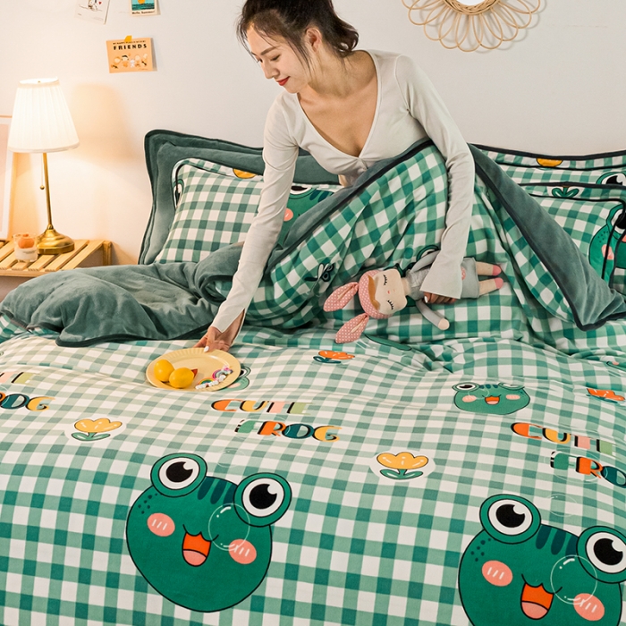 91家纺网 家纺一手货源 找家纺 （总）琪格格2022新款工艺款牛奶绒小包边四件套