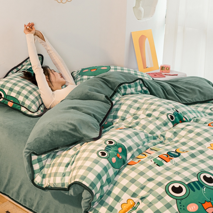 91家纺网 家纺一手货源 找家纺 （总）琪格格2022新款工艺款牛奶绒小包边四件套