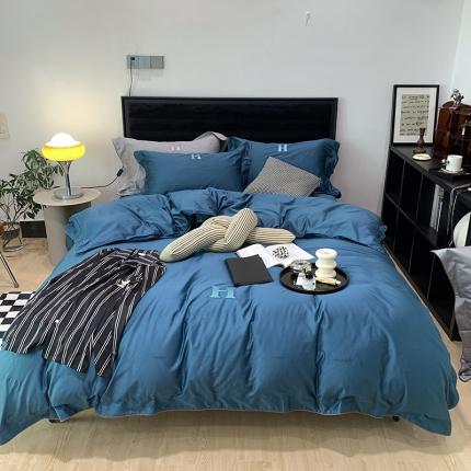 91家纺网 家纺一手货源 找家纺 橘滋 2021新款100支长绒棉四件套-H系列 H孔雀蓝