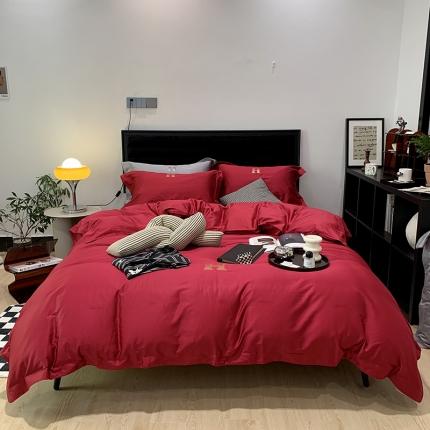 91家纺网 家纺一手货源 找家纺 橘滋 2021新款100支长绒棉四件套-H系列 H深红