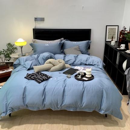 91家纺网 家纺一手货源 找家纺 橘滋 2021新款100支长绒棉四件套-H系列 H雾蓝