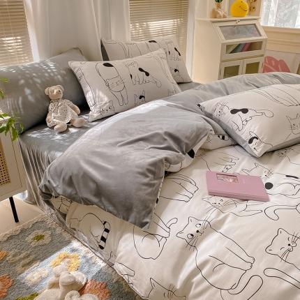 2022新款全棉+水晶绒四件套 奶茶