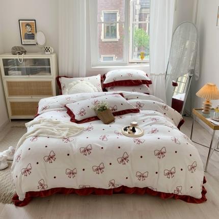 91家纺网 家纺一手货源 找家纺 （总）眠屿家纺2021新款韩版ins黑红素描撞色牛奶绒四件套