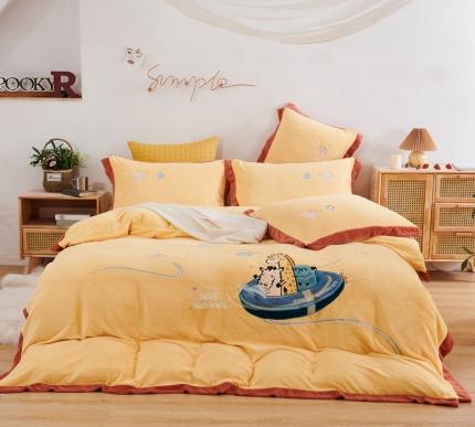 91家纺网 家纺一手货源 找家纺 （总）眠屿家纺2021新款快乐星球贴布绣牛奶绒四件套