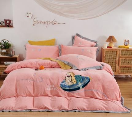 91家纺网 家纺一手货源 找家纺 （总）眠屿家纺2021新款快乐星球贴布绣牛奶绒四件套