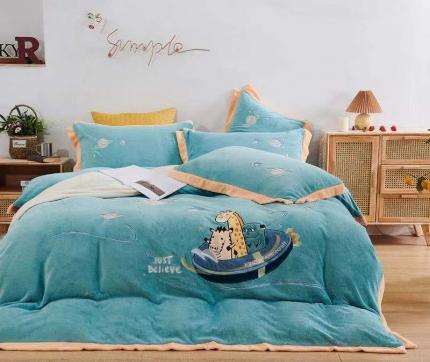 91家纺网 家纺一手货源 找家纺 （总）眠屿家纺2021新款快乐星球贴布绣牛奶绒四件套