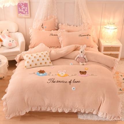 91家纺网 家纺一手货源 找家纺 （总）大米家居2023新款卡通毛巾绣牛奶绒刺绣宝宝绒四件套