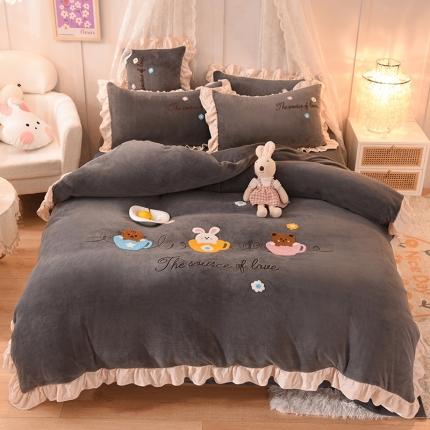 91家纺网 家纺一手货源 找家纺 （总）大米家居2023新款卡通毛巾绣牛奶绒刺绣宝宝绒四件套