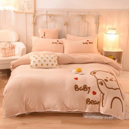 91家纺网 家纺一手货源 找家纺 （总）大米家居2023新款卡通毛巾绣牛奶绒刺绣宝宝绒四件套