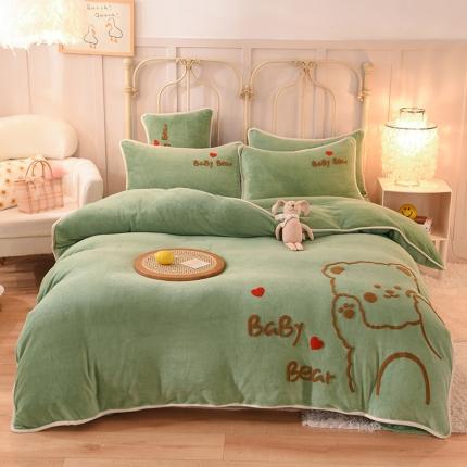 91家纺网 家纺一手货源 找家纺 （总）大米家居2023新款卡通毛巾绣牛奶绒刺绣宝宝绒四件套