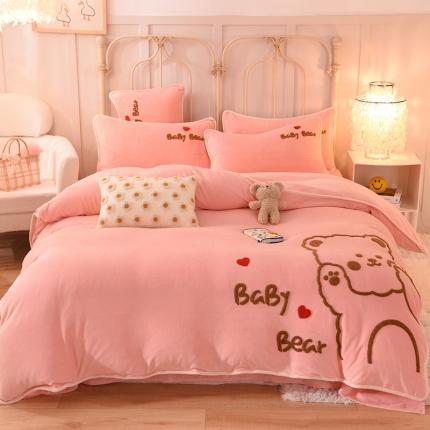 91家纺网 家纺一手货源 找家纺 （总）大米家居2023新款卡通毛巾绣牛奶绒刺绣宝宝绒四件套