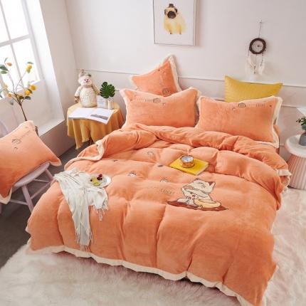 91家纺网 家纺一手货源 找家纺 （总）眠屿家纺2021新款牛奶绒招财猫贴布绣四件套