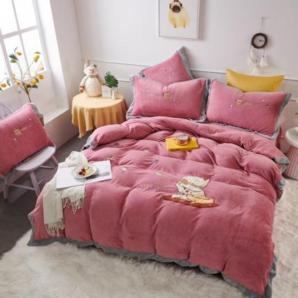 91家纺网 家纺一手货源 找家纺 （总）眠屿家纺2021新款牛奶绒招财猫贴布绣四件套