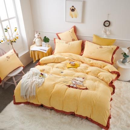 91家纺网 家纺一手货源 找家纺 （总）眠屿家纺2021新款牛奶绒招财猫贴布绣四件套