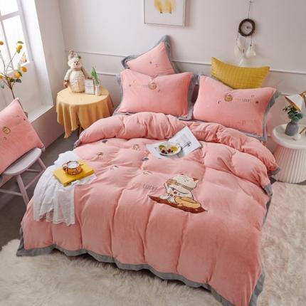 91家纺网 家纺一手货源 找家纺 （总）眠屿家纺2021新款牛奶绒招财猫贴布绣四件套