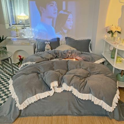 91家纺网 家纺一手货源 找家纺 （总）千朵 2021新款法莱绒加厚牛奶绒四件套