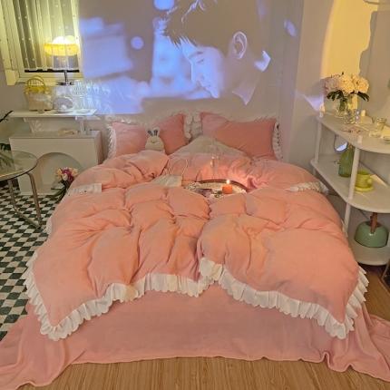 91家纺网 家纺一手货源 找家纺 （总）千朵 2021新款法莱绒加厚牛奶绒四件套