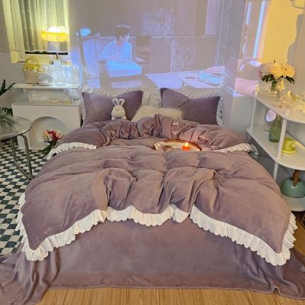 91家纺网 家纺一手货源 找家纺 （总）千朵 2021新款法莱绒加厚牛奶绒四件套