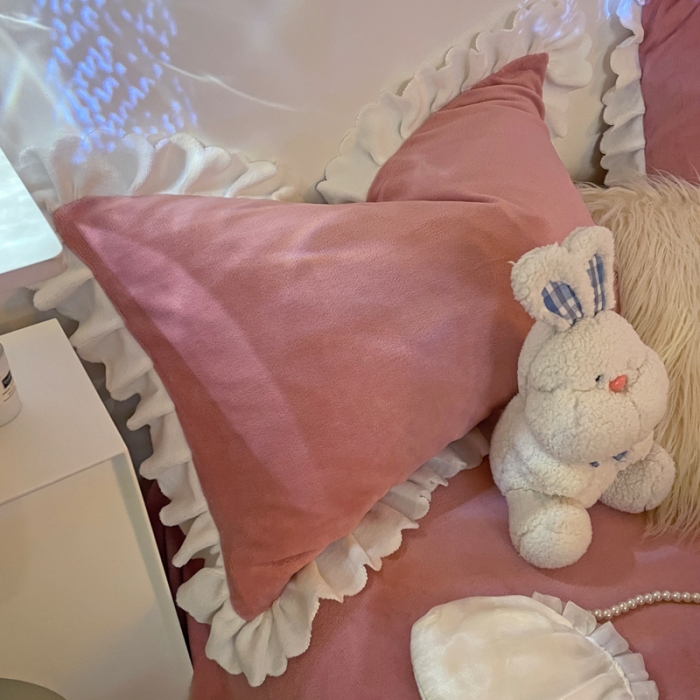 91家纺网 家纺一手货源 找家纺 千朵 2021新款法莱绒加厚牛奶绒四件套 豆沙粉