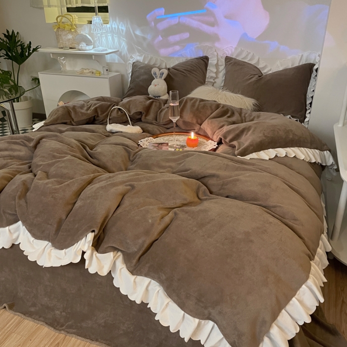 91家纺网 家纺一手货源 找家纺 千朵 2021新款法莱绒加厚牛奶绒四件套 米咖