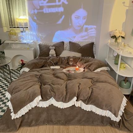 千朵 2021新款法莱绒加厚牛奶绒四件套 米咖