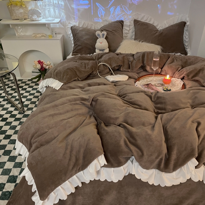 91家纺网 家纺一手货源 找家纺 千朵 2021新款法莱绒加厚牛奶绒四件套 米咖