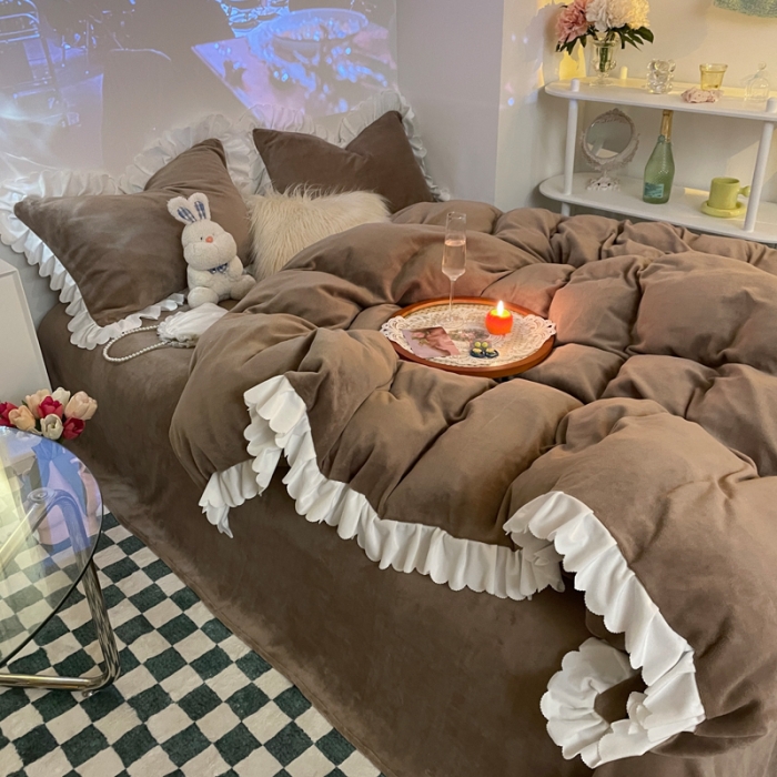 91家纺网 家纺一手货源 找家纺 千朵 2021新款法莱绒加厚牛奶绒四件套 米咖