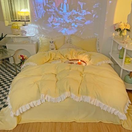 91家纺网 家纺一手货源 找家纺 千朵 2021新款法莱绒加厚牛奶绒四件套 米月黄