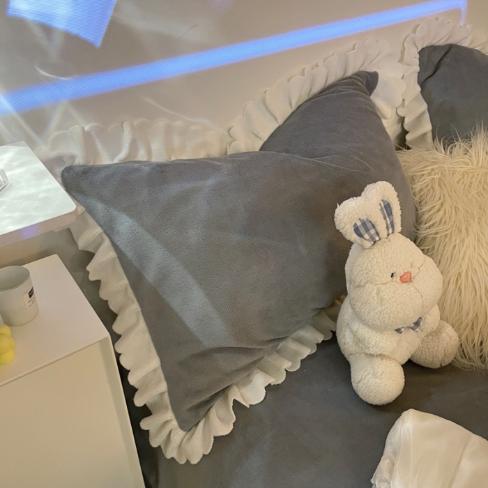 91家纺网 家纺一手货源 找家纺 千朵 2021新款法莱绒加厚牛奶绒四件套 深兰灰