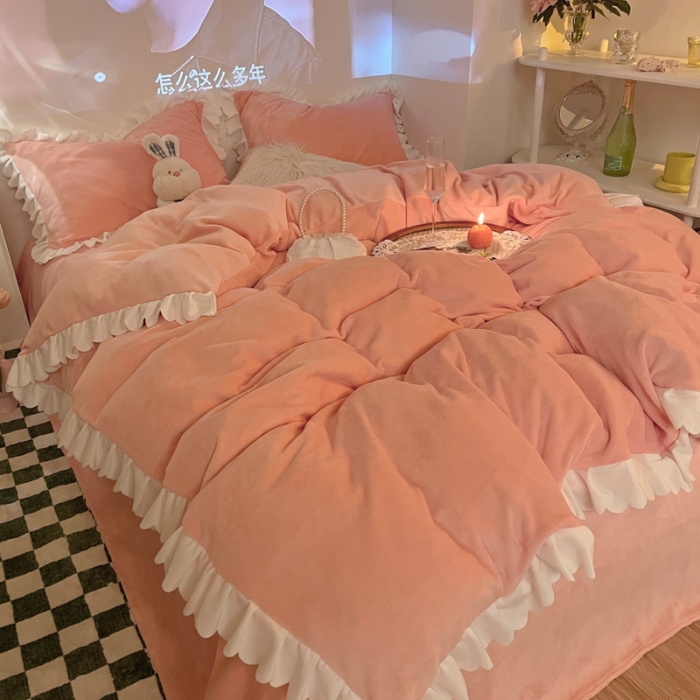 91家纺网 家纺一手货源 找家纺 千朵 2021新款法莱绒加厚牛奶绒四件套 香叶玉