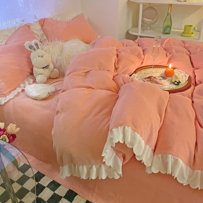 91家纺网 家纺一手货源 找家纺 千朵 2021新款法莱绒加厚牛奶绒四件套 香叶玉