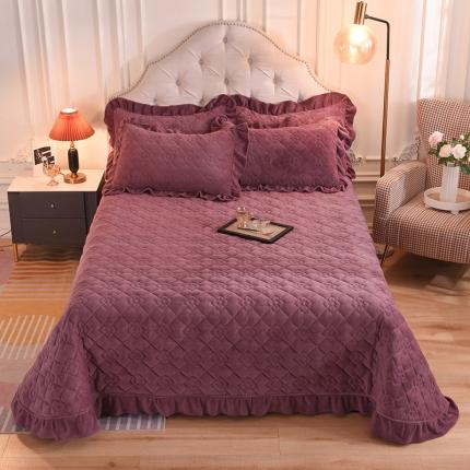 91家纺网 家纺一手货源 找家纺 （总）甜之梦 2025新款纯色全棉夹棉防滑花边款床盖