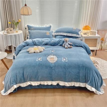 91家纺网 家纺一手货源 找家纺 （总）星尚 高品质牛奶绒绣花四件套加厚法莱宝宝婴儿绒-乖乖熊